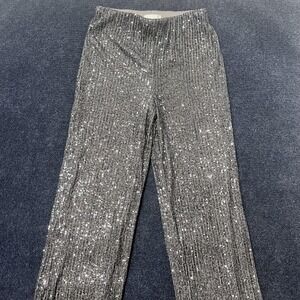H&M Pants Womens Small Silver Sequin Straight Leg Lined Elastic Waist Party